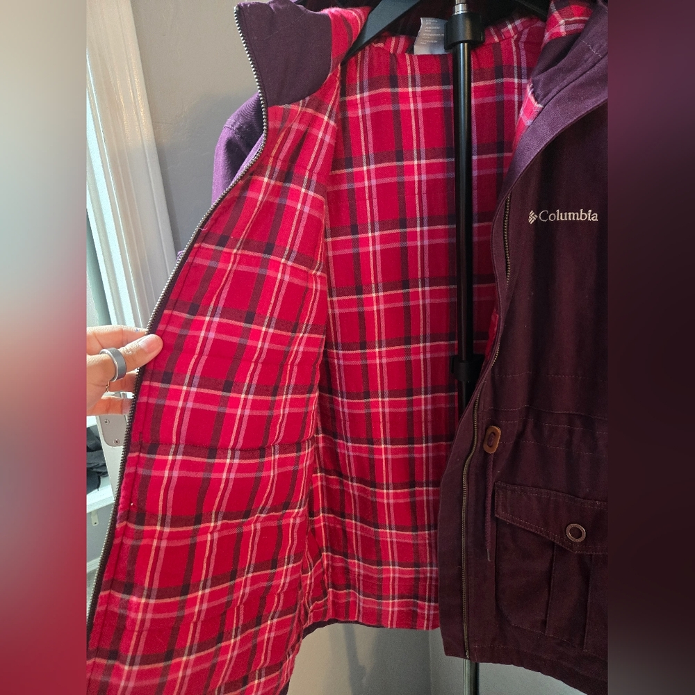 Columbia Hooded Utility Jacket with Plaid Lining Women’s Small - Picture 2 of 6
